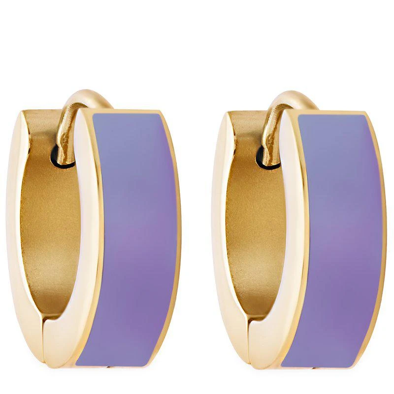 商品Simply Rhona|Lilac Enamel Huggie Hoop Earrings In 18K Gold Plated Stainless Steel,价格¥415,第1张图片