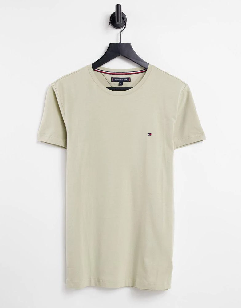 商品Tommy Hilfiger|Tommy Hilfiger flag logo stretch slim fit t-shirt in stone,价格¥201,第1张图片