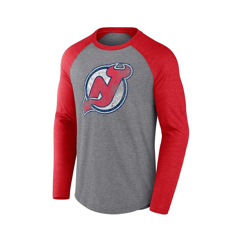 商品Fanatics|Men's Branded Heather Gray, Red New Jersey Devils Special Edition 2.0 Long Sleeve Raglan T-shirt,价格¥323,第4张图片详细描述