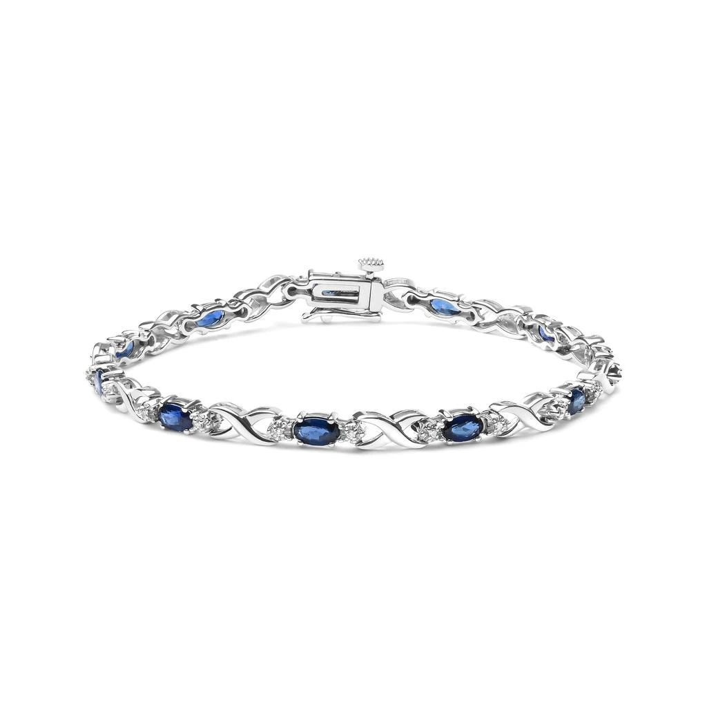 商品Haus of Brilliance|10K White Gold 5x4mm Oval Sapphire Gemstone and 1/10 Cttw Diamond Prong Set "X" Link Bracelet,价格¥31840,第1张图片