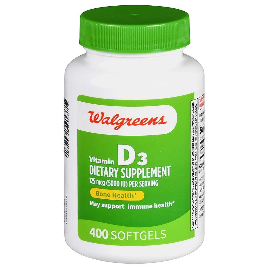 商品Walgreens|Vitamin D3 125 mcg Softgels (400 days),价格¥336,第1张图片