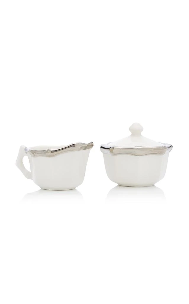 商品Este Ceramiche for Moda Domus|Este Ceramiche for Moda Domus - Bamboo Platinum-Trimmed Ceramic Sugar Bowl and Creamer Set - Silver - Moda Operandi,价格¥2343,第1张图片