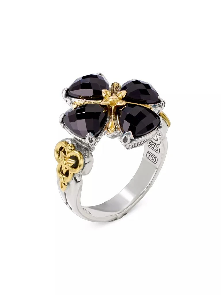 商品Konstantino|Anthos Prism Sterling Silver, 18K Yellow Gold &amp; Black Onyx Flower Ring,价格¥4724,第1张图片