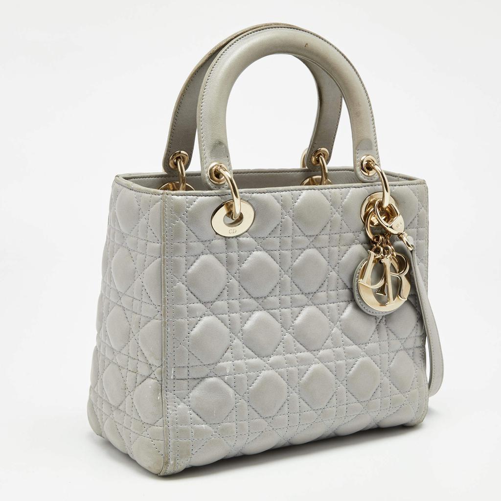 商品[二手商品] Dior|Dior Grey Cannage Leather Medium Lady Dior Tote,价格¥14353,第5张图片详细描述