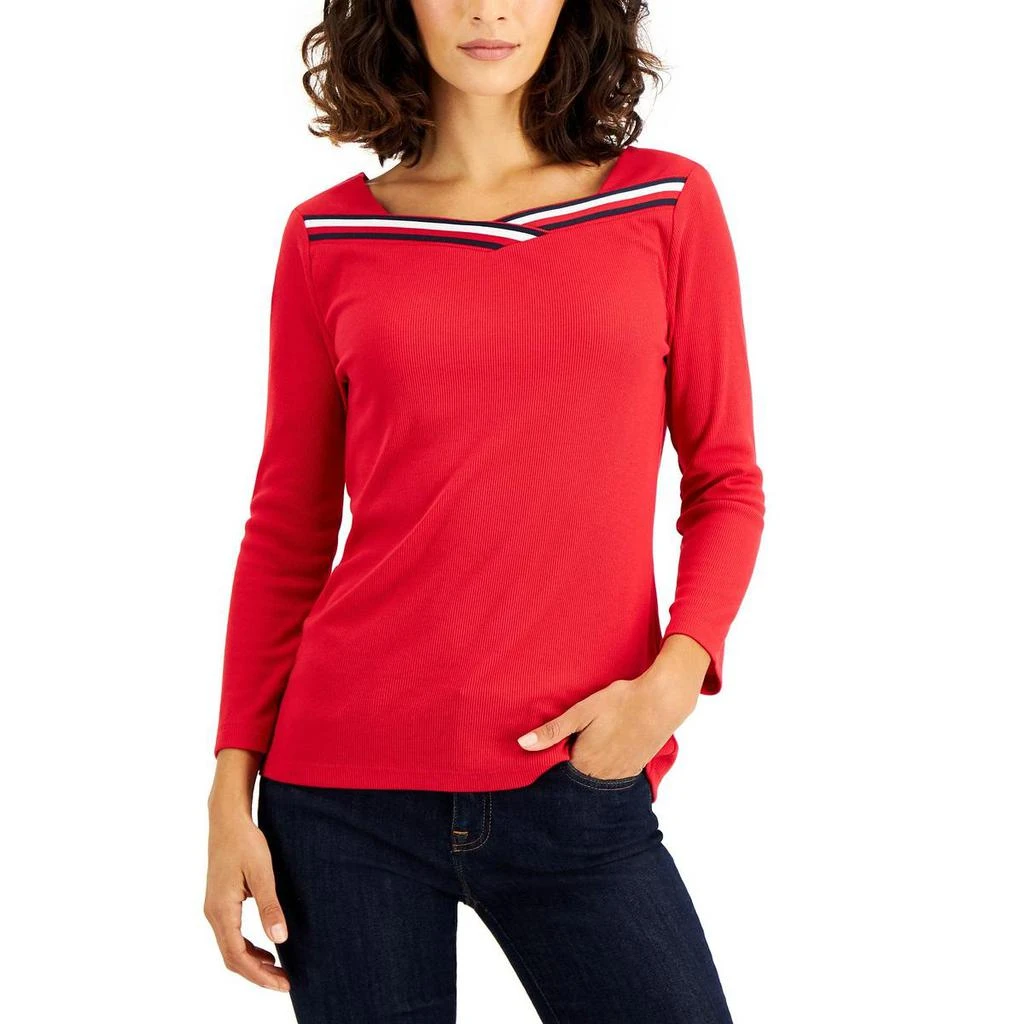 商品Tommy Hilfiger|Tommy Hilfiger Womens Knit Square Neck Pullover Top,价格¥201,第1张图片