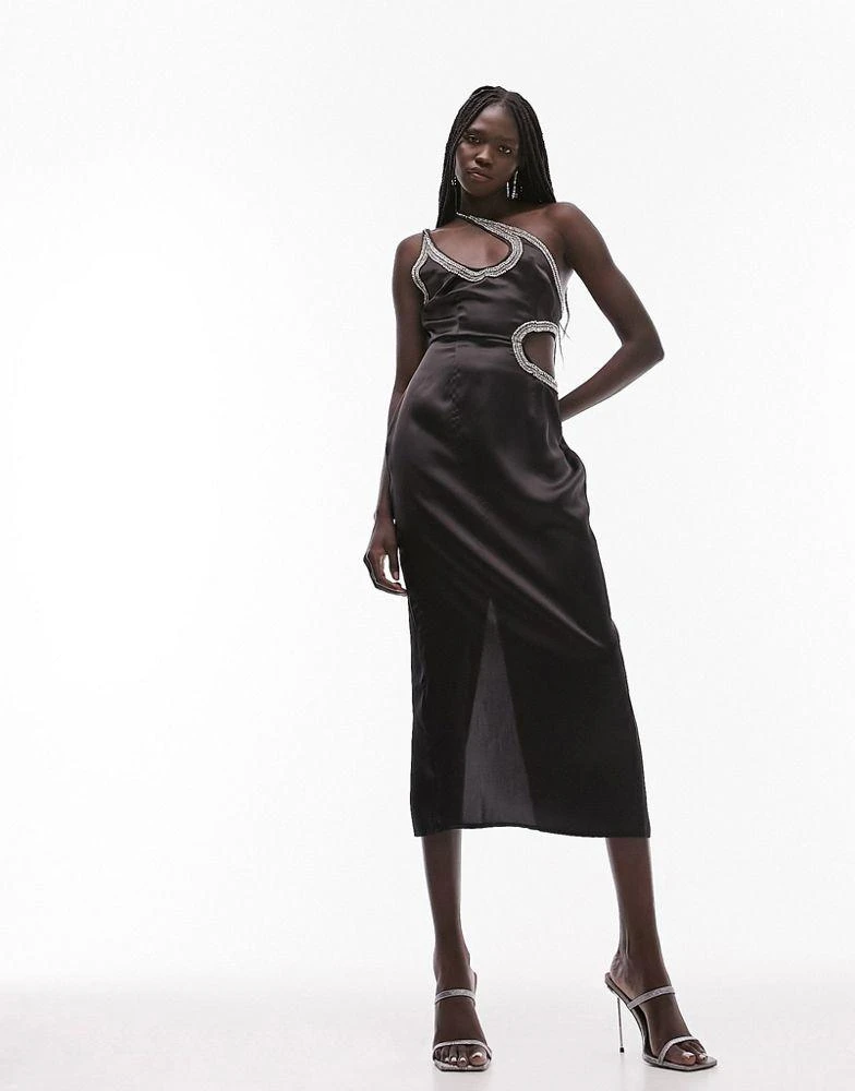 商品Topshop|Tophshop embellished one shoulder midi dress in black,价格¥1535,第1张图片
