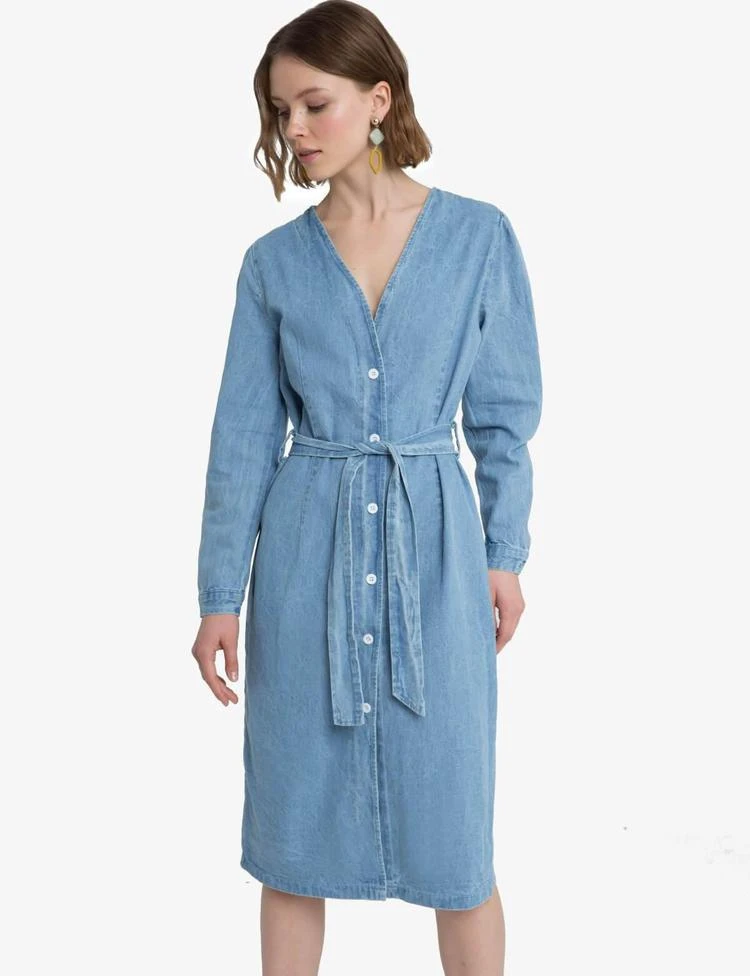 Denim Midi Belted Button Dress 商品