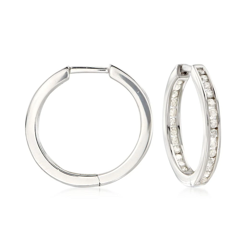 商品Ross-Simons|Ross-Simons Channel-Set Diamond Inside-Outside Hoop Earrings in Sterling Silver,价格¥1604,第1张图片