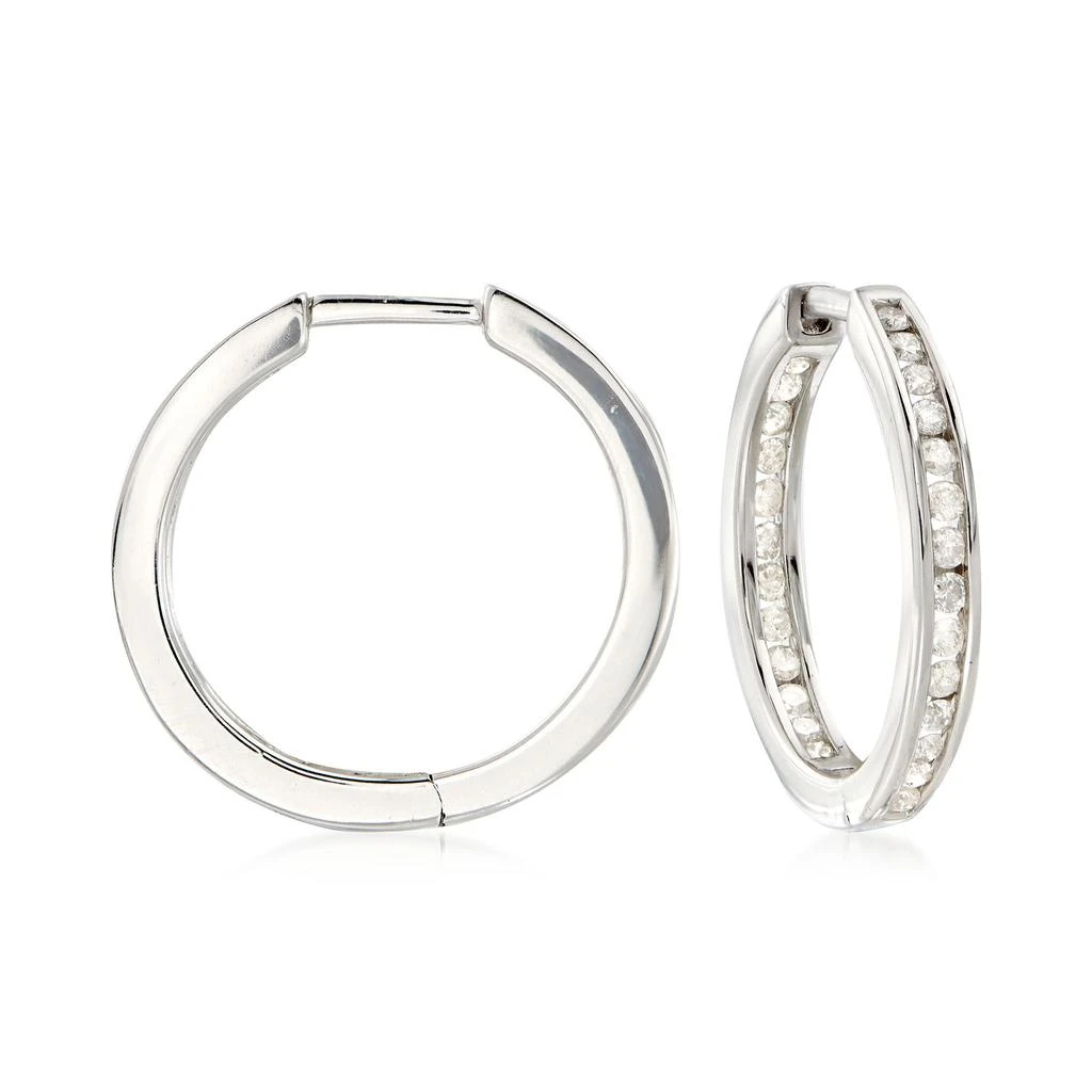 商品Ross-Simons|Channel-Set Diamond Inside-Outside Hoop Earrings in Sterling Silver,价格¥2563,第1张图片