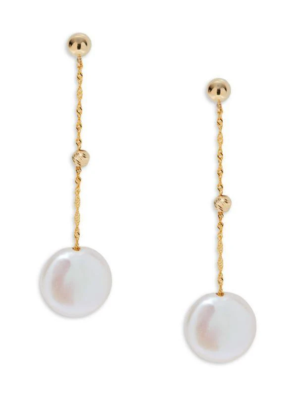 商品Effy|14K Yellow Gold & 11MM Round Freshwater Pearl Drop Earrings,价格¥1710,第1张图片