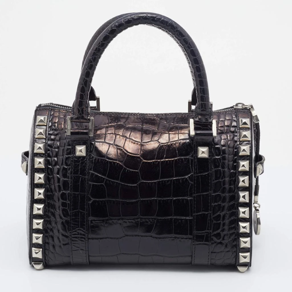 商品[二手商品] Versace|Versace Metallic Black Croc Embossed Leather Studded Satchel,价格¥1307,第4张图片详细描述