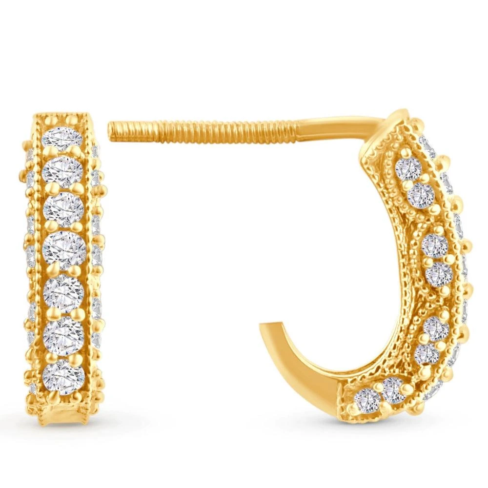 商品Pompeii3|1/2ct Vintage Pave Hoops Womens Earrings 14K Yellow Gold,价格¥4329,第1张图片
