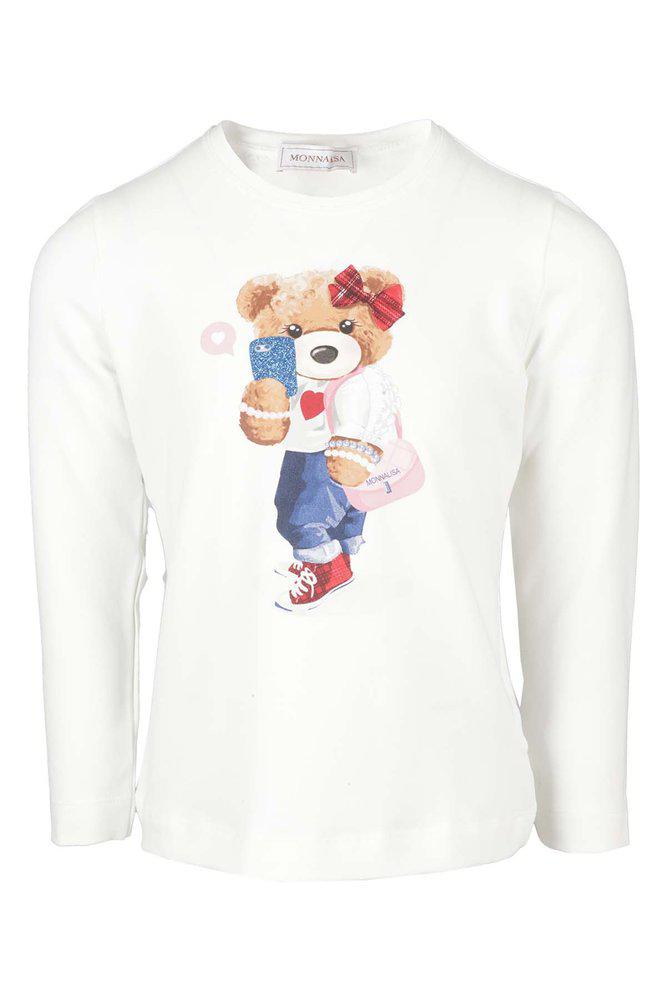 Monnalisa Teddy Bear Print Long-Sleeved T-Shirt商品第1张图片规格展示