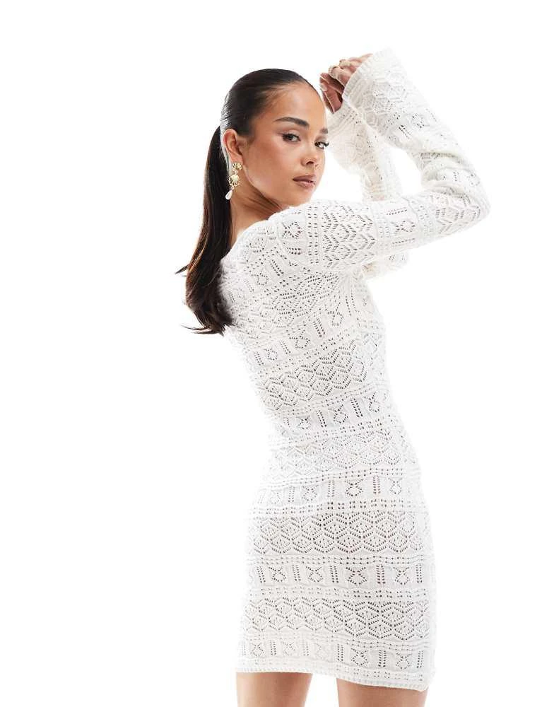 商品Bershka|Bershka rustic button up mini dress in white,价格¥316,第3张图片详细描述