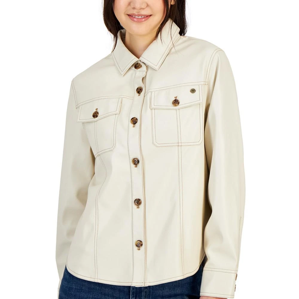 商品Tommy Hilfiger|Women's Faux-Leather Trucker Shacket,价格¥348,第3张图片详细描述