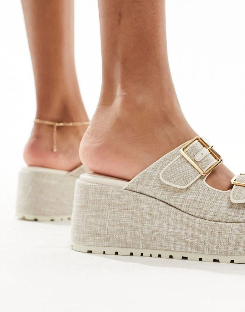 商品ASOS|ASOS DESIGN Texas buckle detail wedge mules in natural,价格¥272,第3张图片详细描述