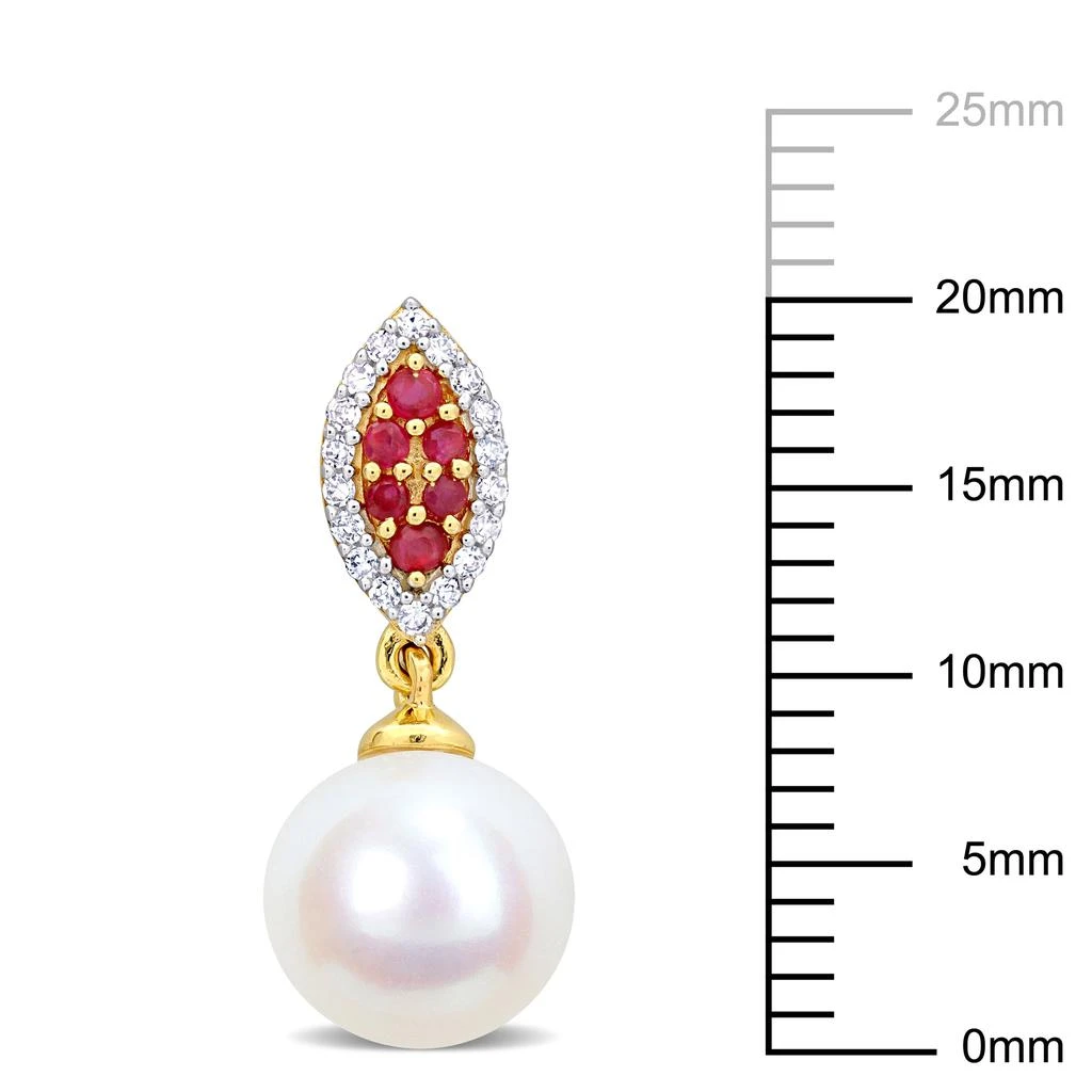 商品Mimi & Max|Mimi & Max 8mm Cultured Freshwater Pearl 1/7ct TDW Diamond 1/6ct TGW Ruby Marquise Earrings 14k Yellow Gold,价格¥2795,第3张图片详细描述