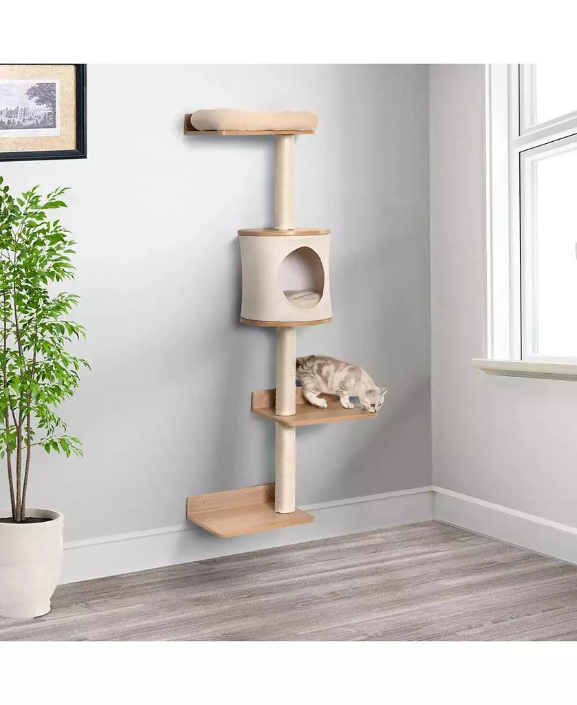 商品PawHut|4-Level Wall Mounted Cat Tree Activity Center w/ Bed Scratching Posts,价格¥704,第3张图片详细描述