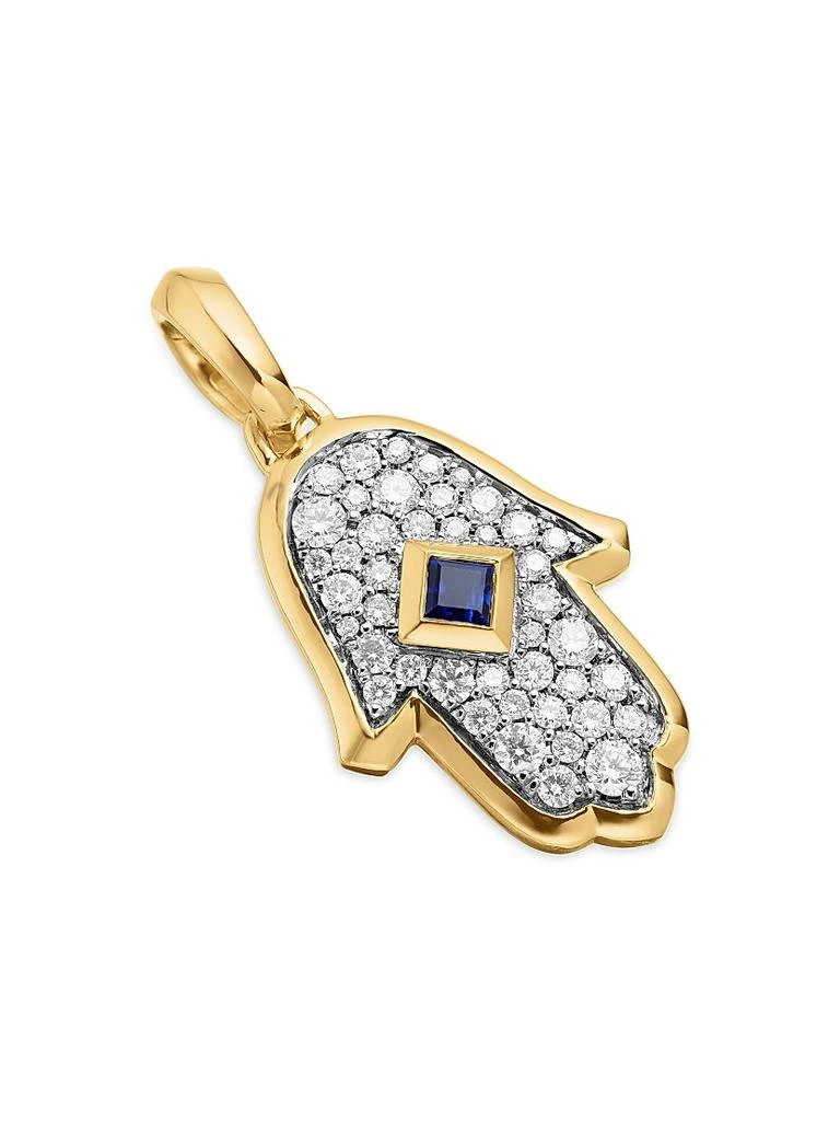 商品David Yurman|Hamsa Amulet in 18K Yellow Gold with Pavé Diamonds and Blue Sapphire, 26MM,价格¥17460,第3张图片详细描述