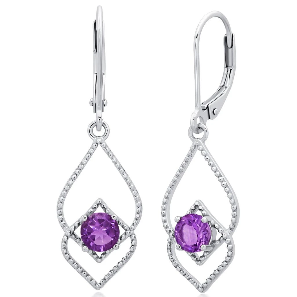 Sterling Silver Genuine or Created 5mm Gemstone Dangle Leverback Earrings 商品