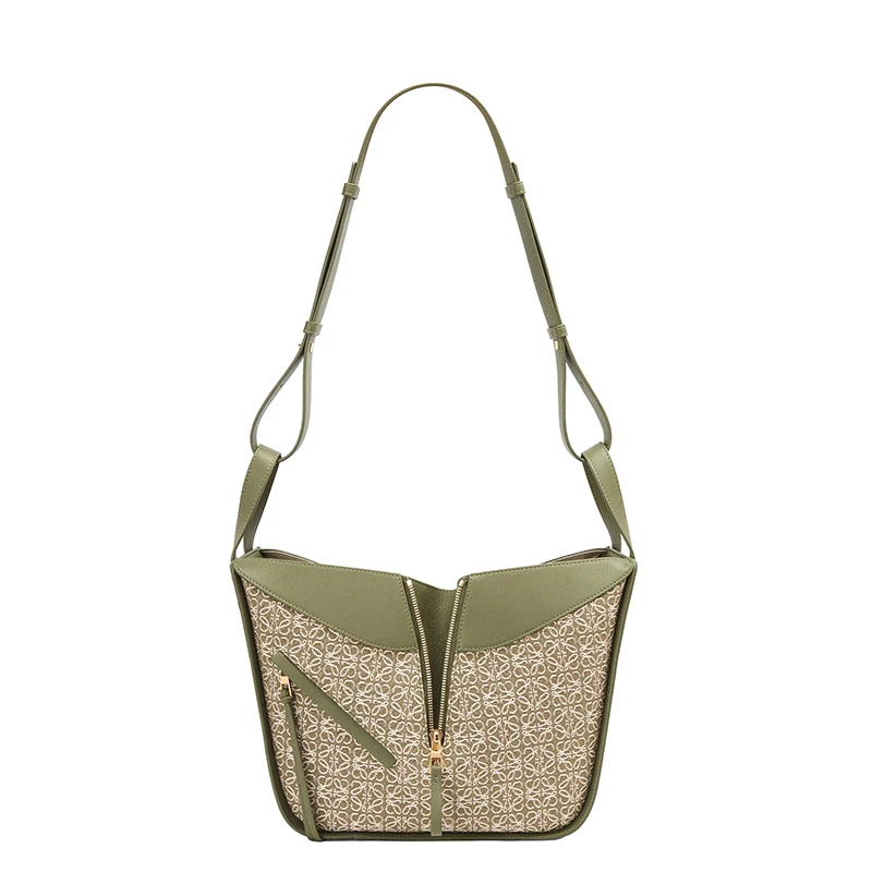 Loewe/罗意威 22春夏新款Hammock系列 女士小号牛油果绿色提花布和牛皮革拼接可手提单肩斜挎吊床包 A538S35X43-4364 商品