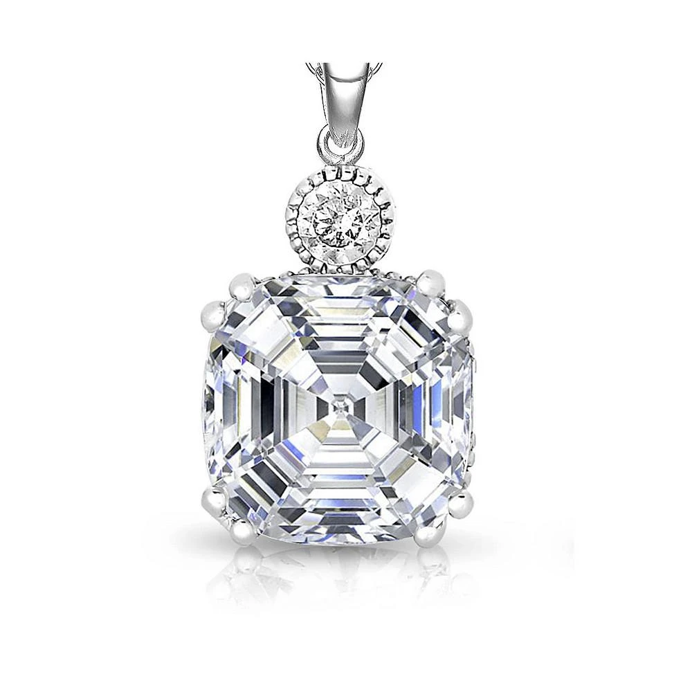 商品Genevive|Cubic Zirconia Sterling Silver White Gold Plating Fine Square Pendant,价格¥509,第2张图片详细描述