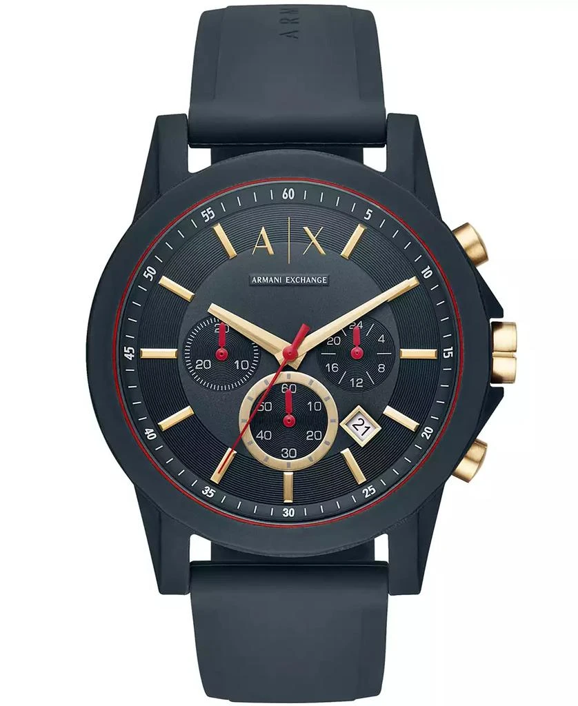 商品Armani Exchange|Men's Chronograph Blue Silicone Strap Watch 47mm,价格¥1047,第1张图片