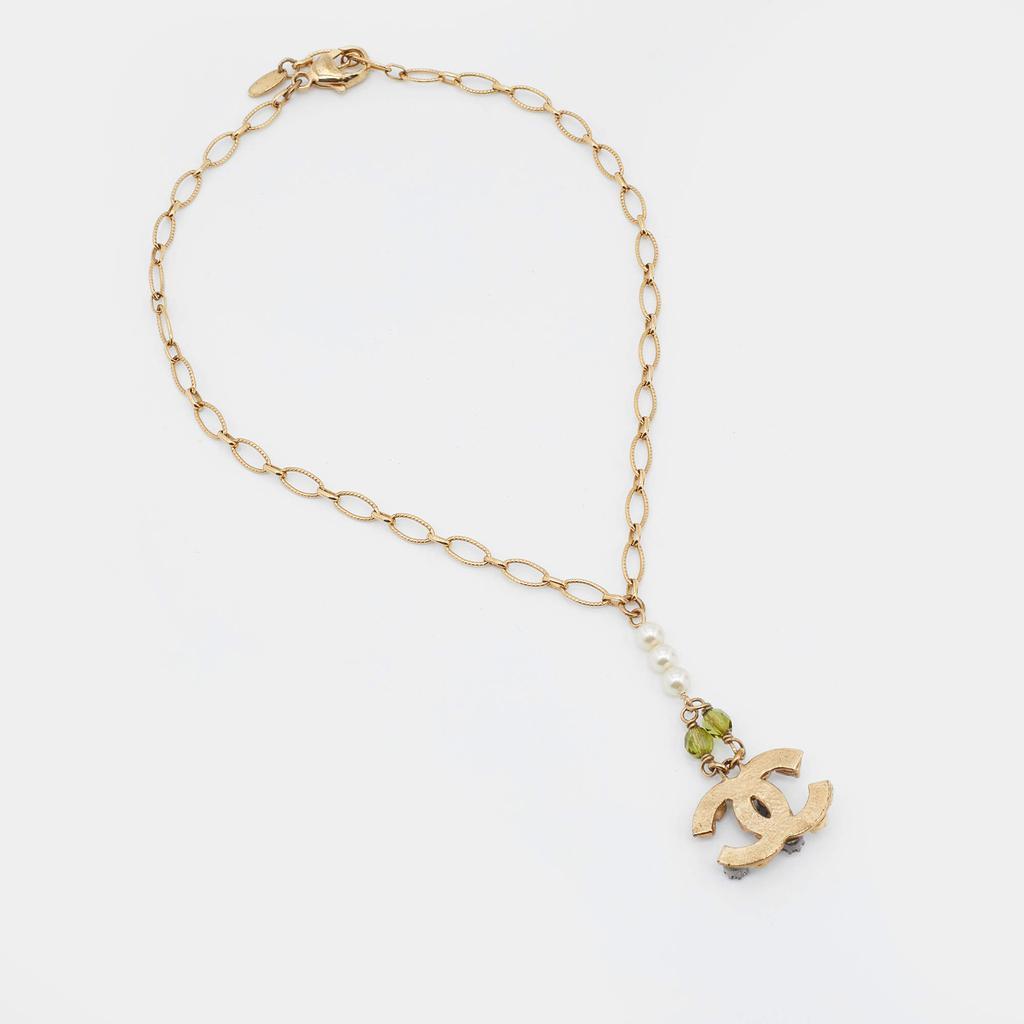 商品[二手商品] Chanel|Chanel Gold Tone Multicolor Crystal Embedded CC Charm Necklace,价格¥4473,第5张图片详细描述