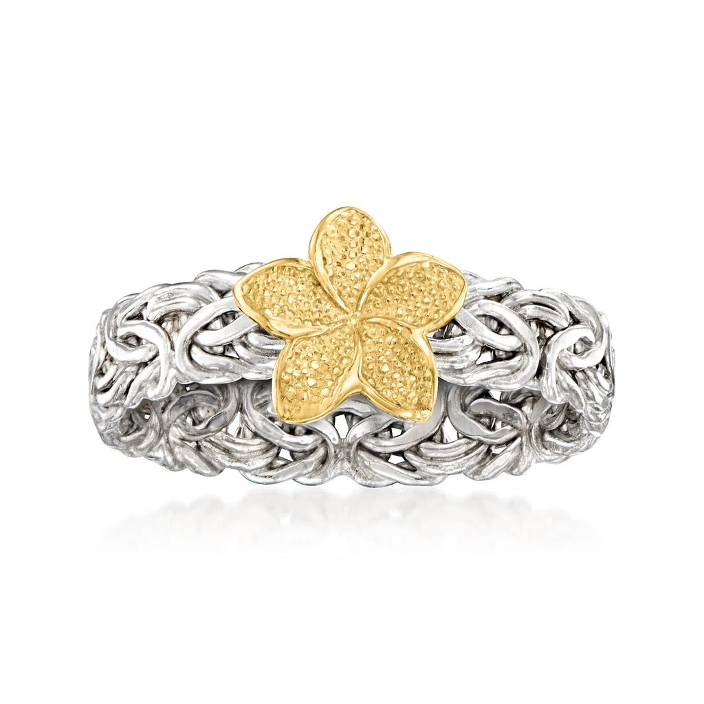 商品Ross-Simons|Ross-Simons Sterling Silver and 14kt Yellow Gold Flower Byzantine Ring,价格¥783,第4张图片详细描述