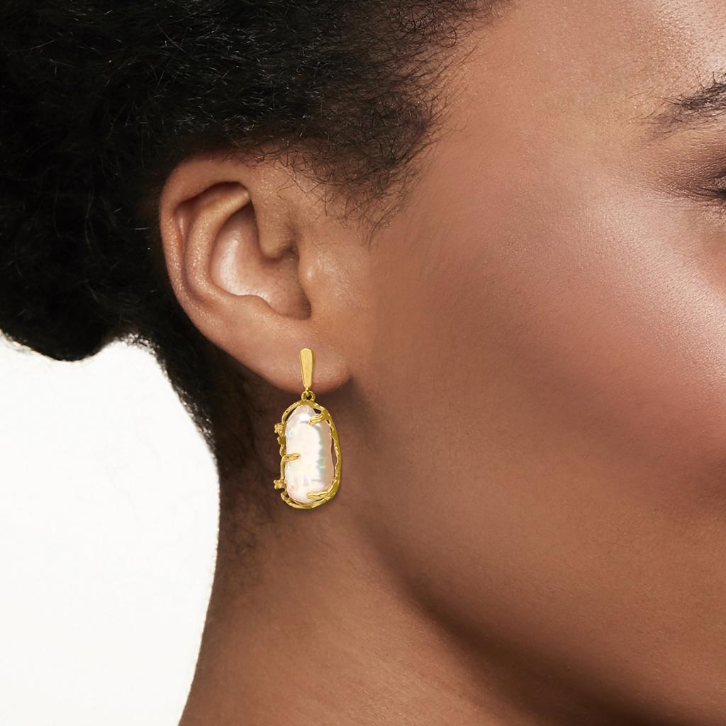 商品Ross-Simons|Ross-Simons 9x21mm Cultured Baroque Pearl Drop Earrings With Diamond Accents in 14kt Yellow Gold,价格¥4291,第4张图片详细描述
