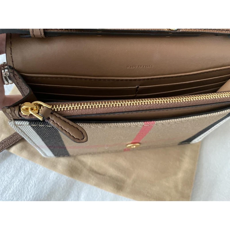 BURBERRY/博柏利 现货24年新款 女士棕褐色皮革格子图案斜挎包80628091 商品