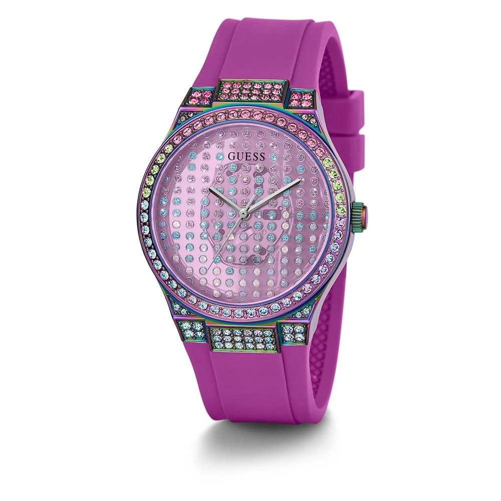 商品GUESS|Women's Quartz Iridescent Purple Silicone Strap Watch 39mm,价格¥789,第5张图片详细描述