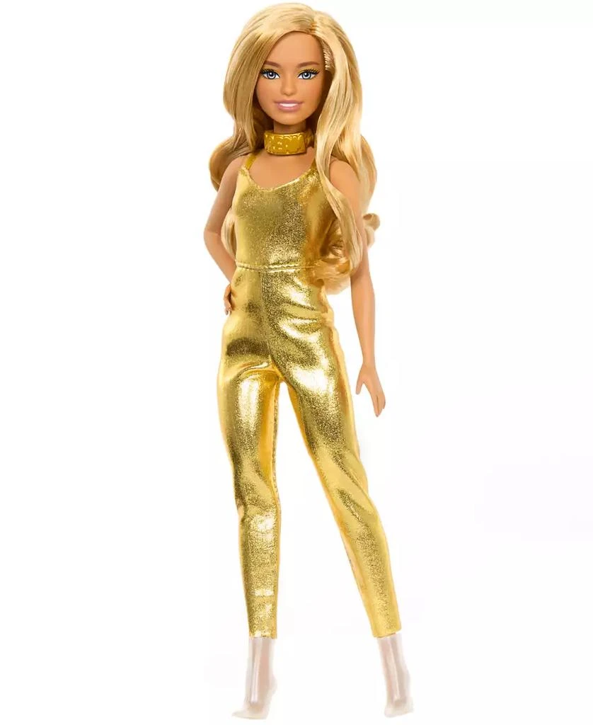 商品Barbie|Fashionistas 65th Anniversary Doll 222, Petite with Blonde Wavy Hair, Golden Jumpsuit,价格¥85,第1张图片