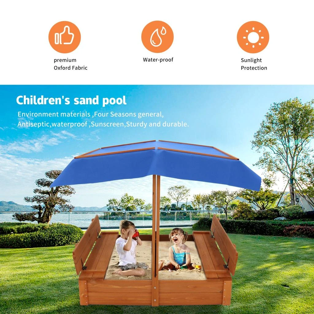 商品Streamdale Furniture|Streamdale Wood Sandbox with cover and 2 bench seats,价格¥1702,第2张图片详细描述