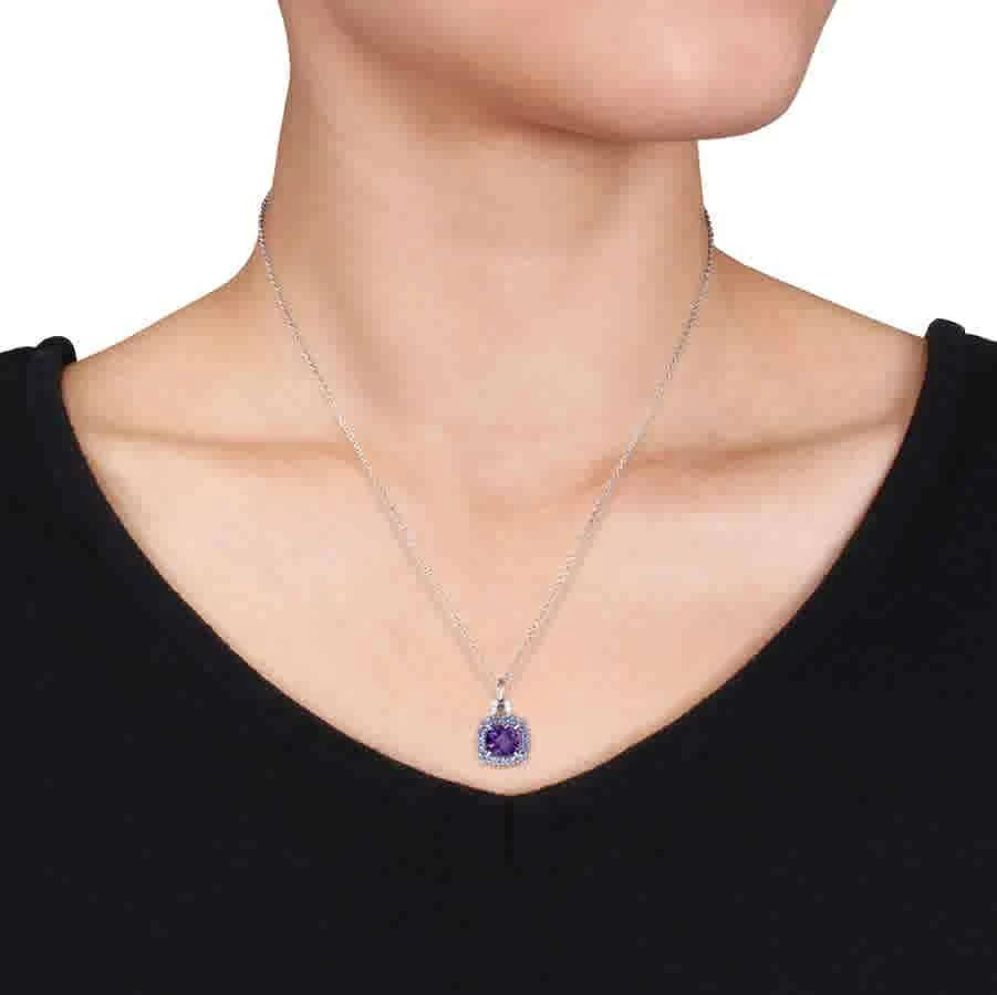 商品Amour|2 1/3 CT TGW Amethyst Tanzanite and Diamond Accent Pendant with Chain In Sterling Silver,价格¥817,第2张图片详细描述