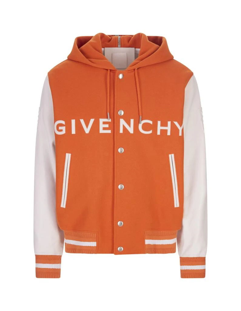商品Givenchy|Orange Hooded Varsity Jacket In Wool And Leather,价格¥21886,第1张图片