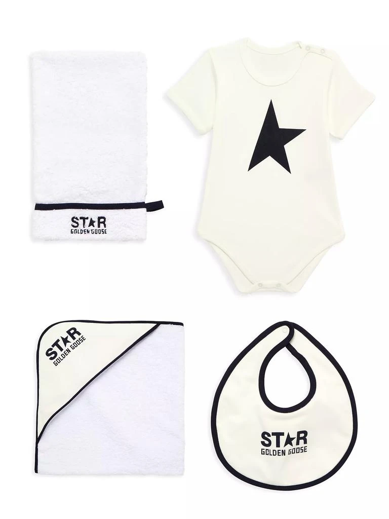 商品Golden Goose|Baby's Logo Star 4-Piece Bodysuit, Bib & Towel Set,价格¥656,第1张图片