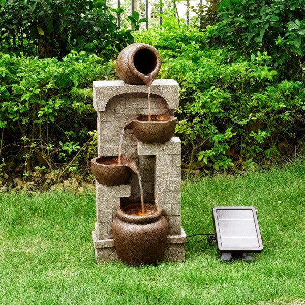 商品Teamson|Home 31" Height Solar Powered Outdoor Waterfall Bowls Stone Stacked Fountain,价格¥1747,第2张图片详细描述