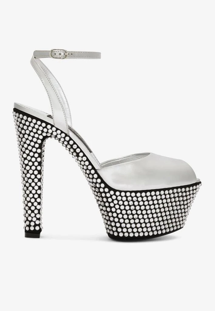 商品Dolce & Gabbana|90 Mirror-Effect Rhinestone-Embellished Platform Sandals,价格¥13392,第1张图片