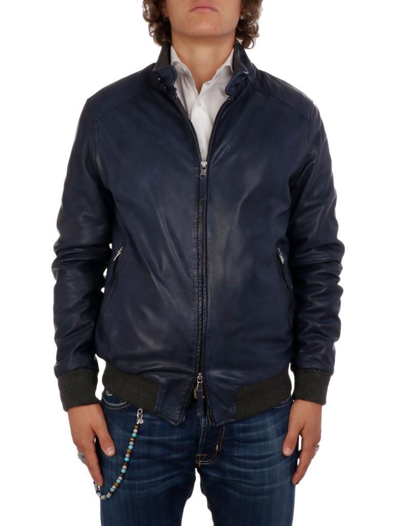 商品THE JACK LEATHERS|The Jack Leathers Men's  Blue Leather Outerwear Jacket,价格¥4103,第1张图片