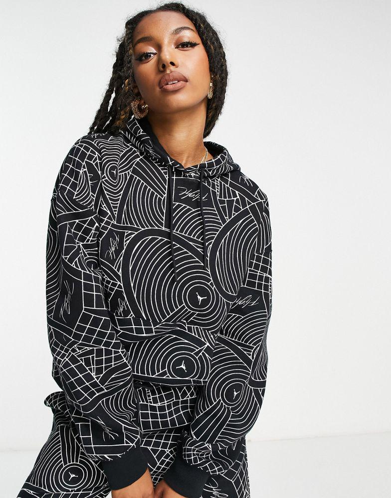 Jordan Brooklyn AOP fleece hoodie in black商品第1张图片规格展示