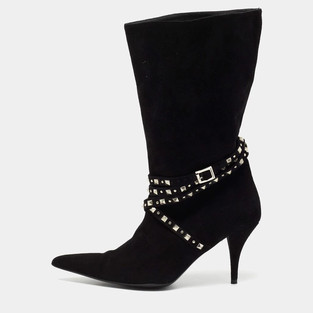 商品[二手商品] Versace|Versace Black Suede Studded Mid Calf Boots Size 38,价格¥882,第1张图片