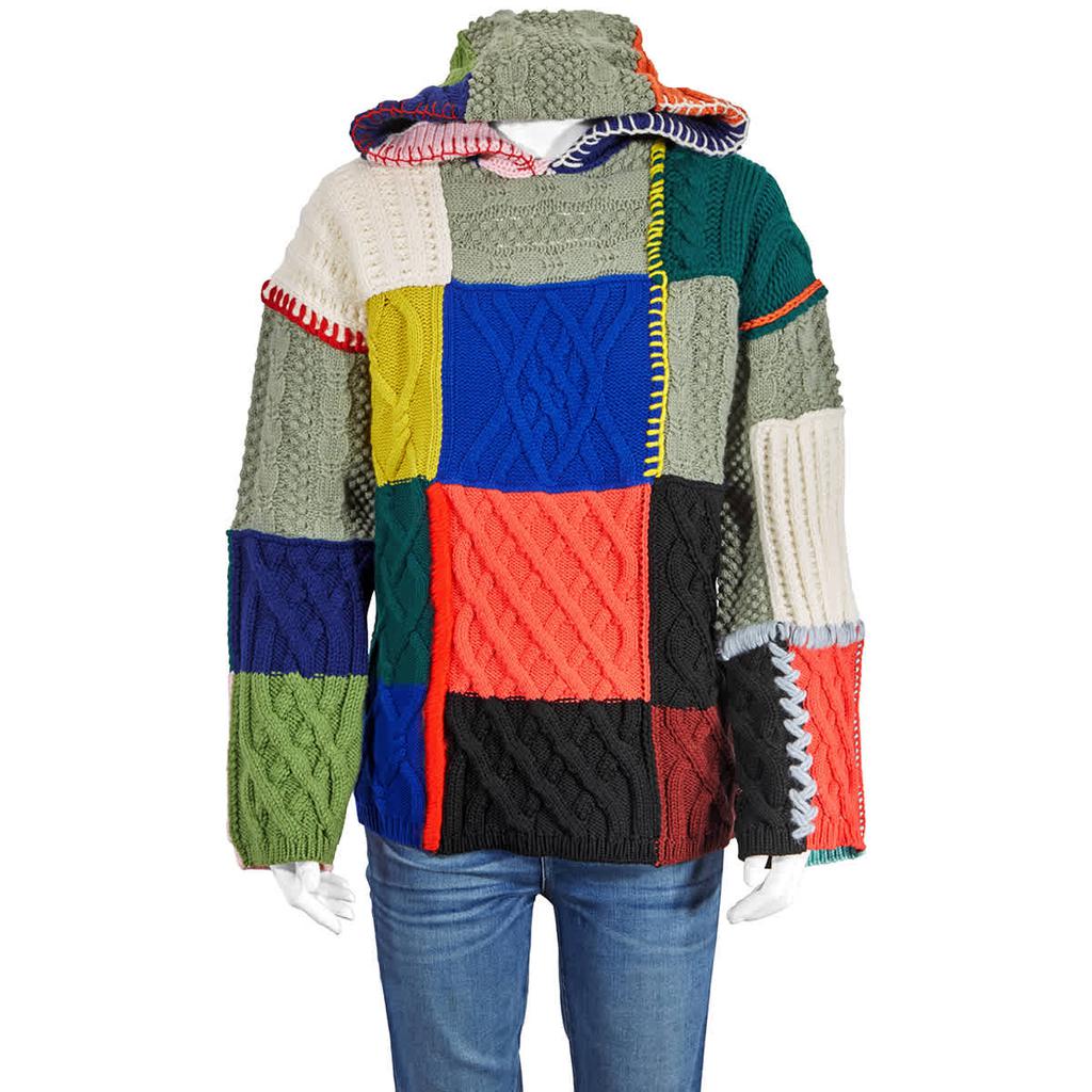 Patchwork Wool Cotton Blend Hoodie In Multicolor商品第1张图片规格展示