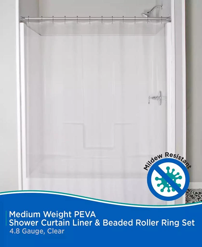 商品Kenney|Medium Weight Peva Shower Curtain Liner and Beaded Roller Ring Set,价格¥161,第2张图片详细描述