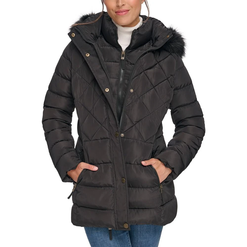 Women's Petite Bibbed Faux-Fur-Trim Hooded Puffer Coat, Created for Macy's 商品