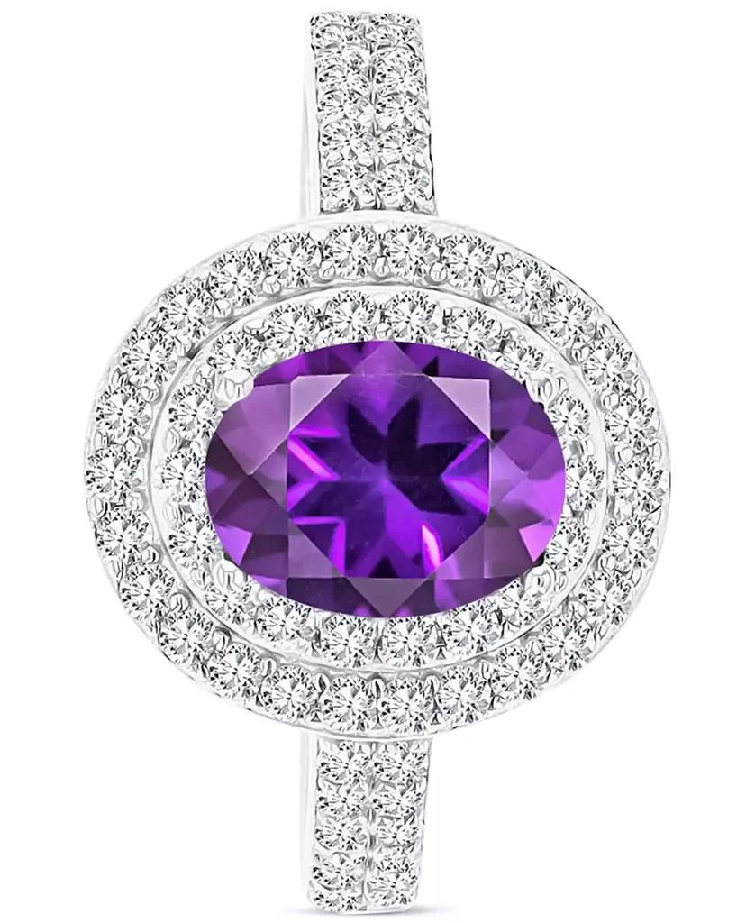 商品Macy's|Amethyst (1-1/20 ct. t.w.) & Lab-Grown White Sapphire (3/4 ct. t.w.) Oval Halo Birthstone Ring in Sterling Silver (Also in Additional Birthstones),价格¥238,第1张图片