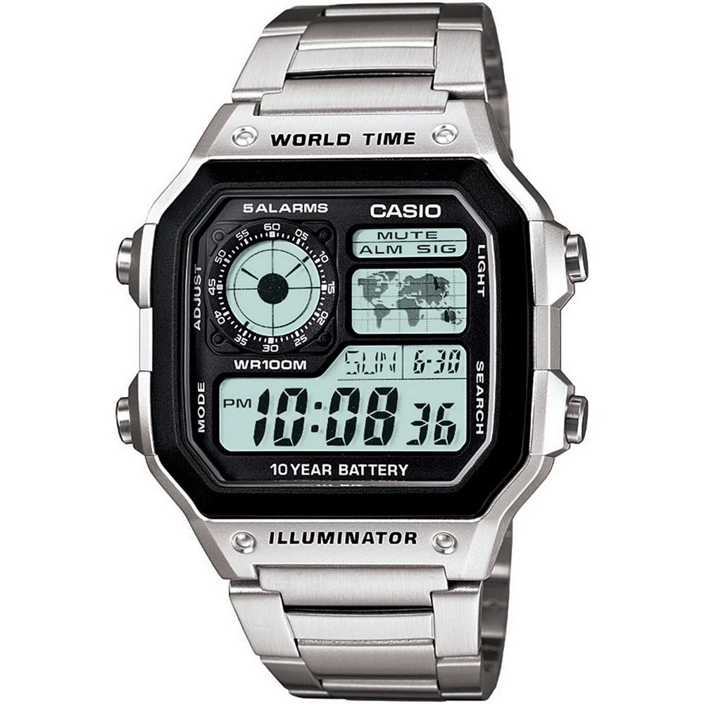 商品Casio|世界地图 男女通用 数字不锈钢手表39.5mm ,价格¥414,第1张图片