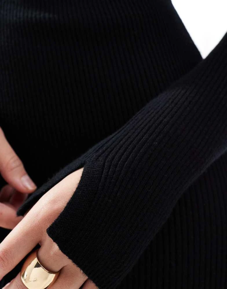 商品Miss Selfridge|Miss Selfridge rib knit half zip collar detail mini dress in black,价格¥160,第4张图片详细描述