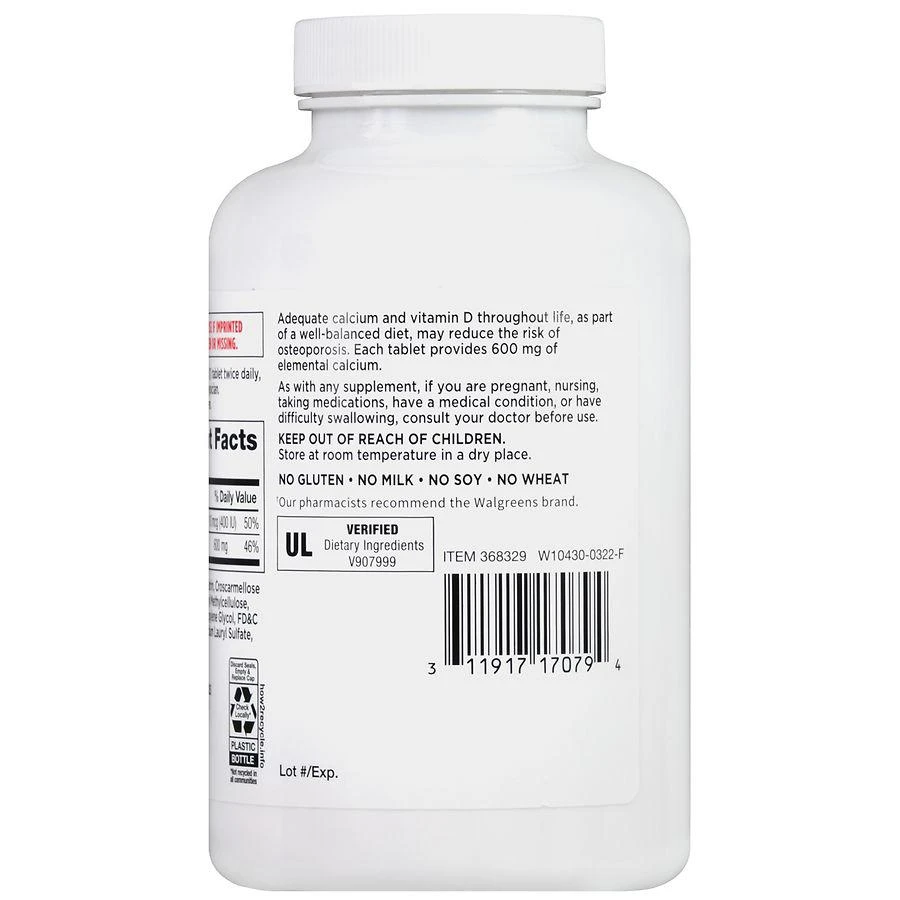 商品Walgreens|Calcium 600mg D3 Tablets,价格¥97,第4张图片详细描述