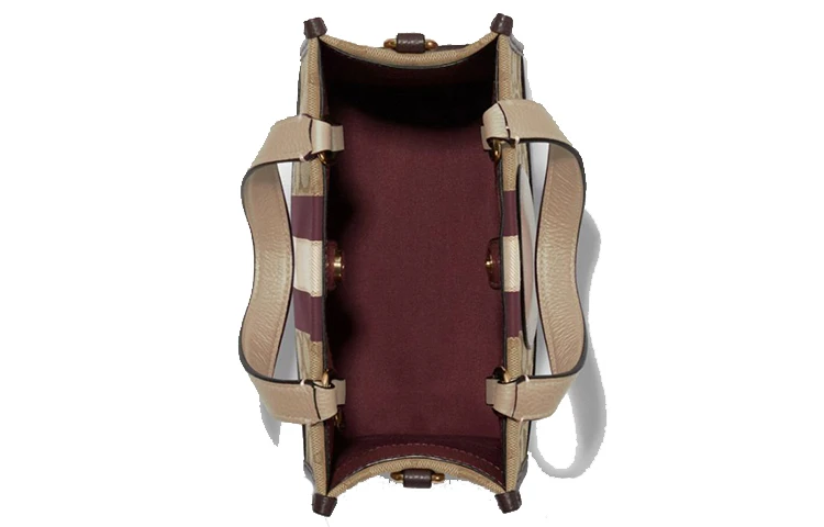 商品[国内直发] Coach|蔻驰 Dempsey 22 经典老花Logo贴标 织物拼皮革 托特包Tote包购物袋单肩斜挎手提包 小号 女款 浅卡其色,价格¥2087,第4张图片详细描述